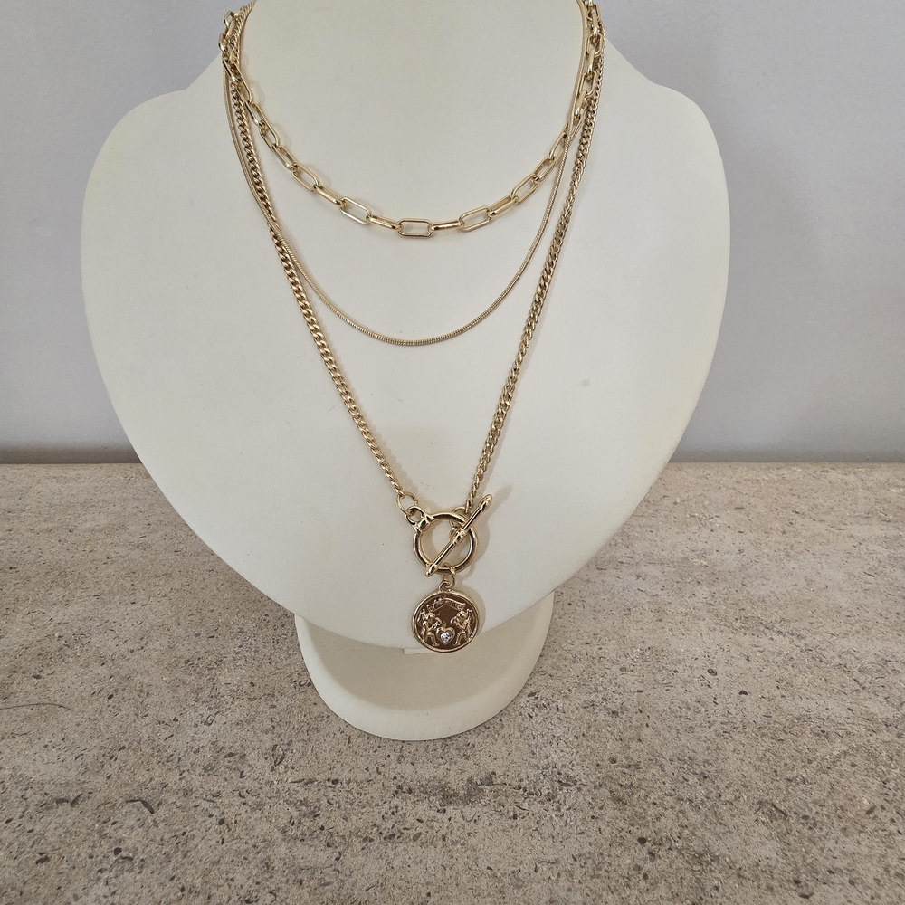 Gold Tone Layered Coin Pendant Necklace - Women Jewelry